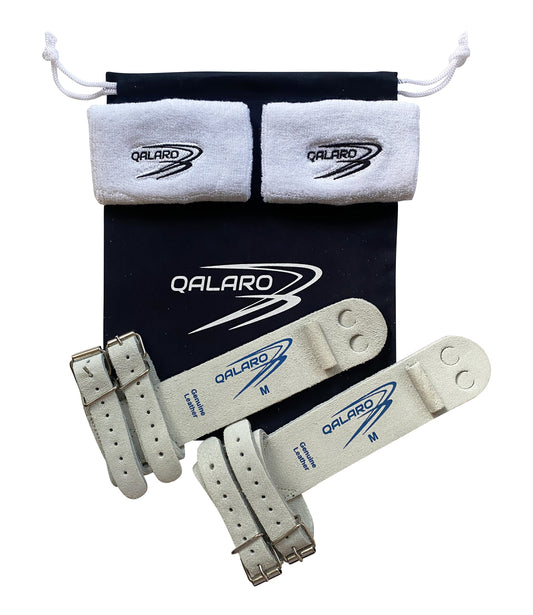 QALARO Double Buckle Grips for Girls Gymnastics with Cotton Wristbands and Grip Bag