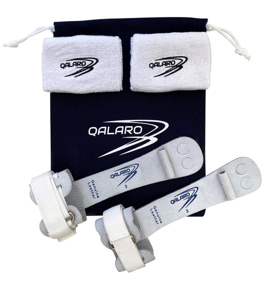 QALARO PRO Velcro Grips for Girls Gymnastics with White Cotton Wristbands and Grip Bag