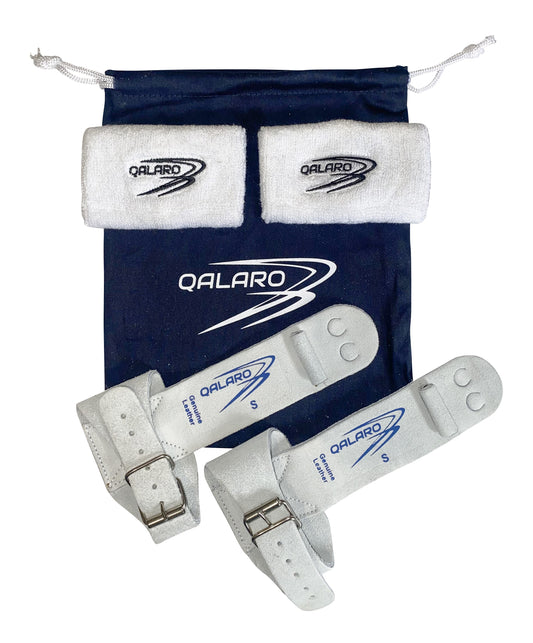 QALARO Single Buckle Grips for Girls Gymnastics with Cotton Wristbands and Grip Bag