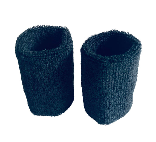 QALARO Plain Cotton Wrist Bands (Pair) - 8cm length - Black